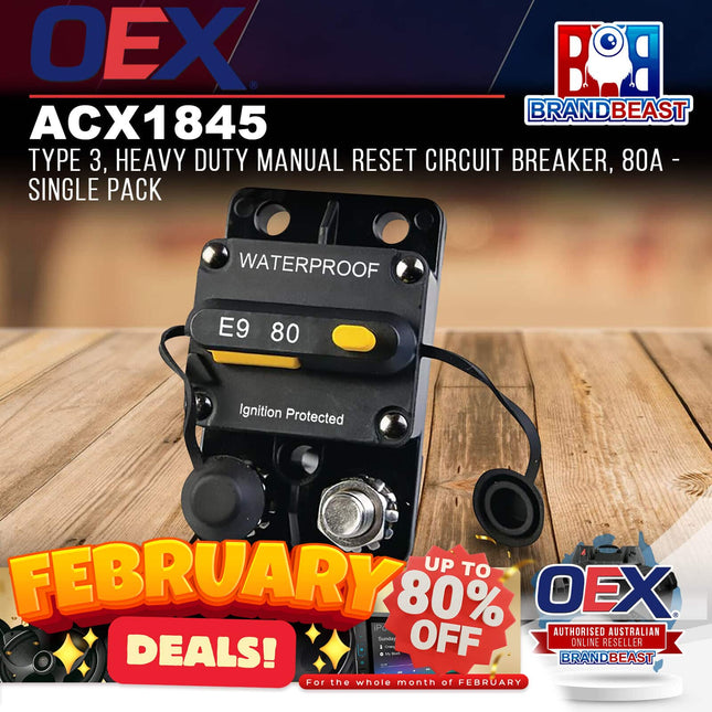 OEX ACX1845 Type 3 Heavy Duty Manual Reset Circuit Breaker 80A - Single Pack