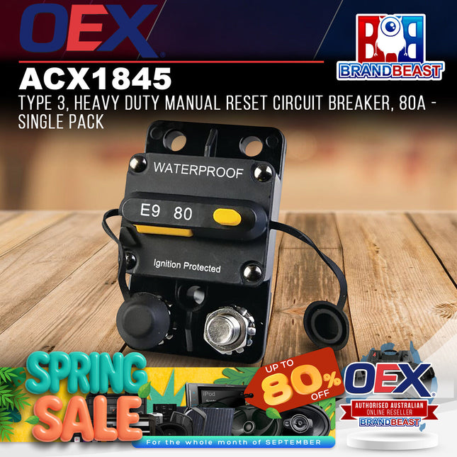 OEX ACX1845 Type 3 Heavy Duty Manual Reset Circuit Breaker 80A - Single Pack