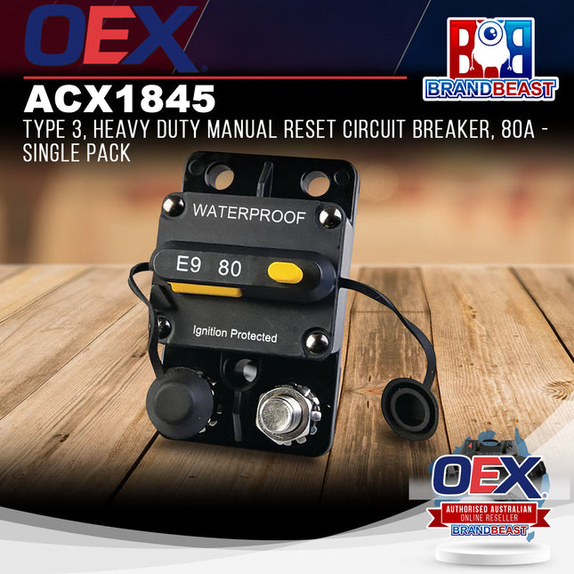 OEX ACX1845 Type 3 Heavy Duty Manual Reset Circuit Breaker 80A - Single Pack