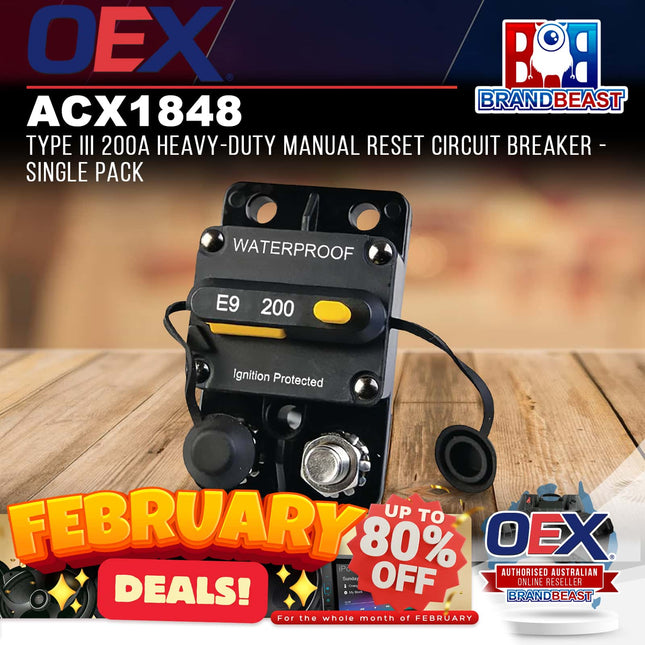 OEX ACX1848 Type III 200A Heavy-Duty Manual Reset Circuit Breaker - Single Pack