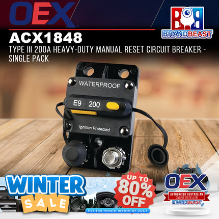 OEX ACX1848 Type III 200A Heavy-Duty Manual Reset Circuit Breaker - Single Pack
