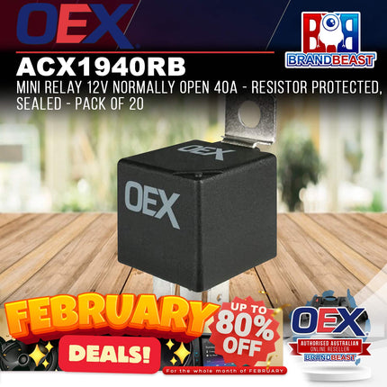 OEX ACX1940RB Mini Relay 12V Normally Open 40A - Resistor Protected, Sealed - Pa