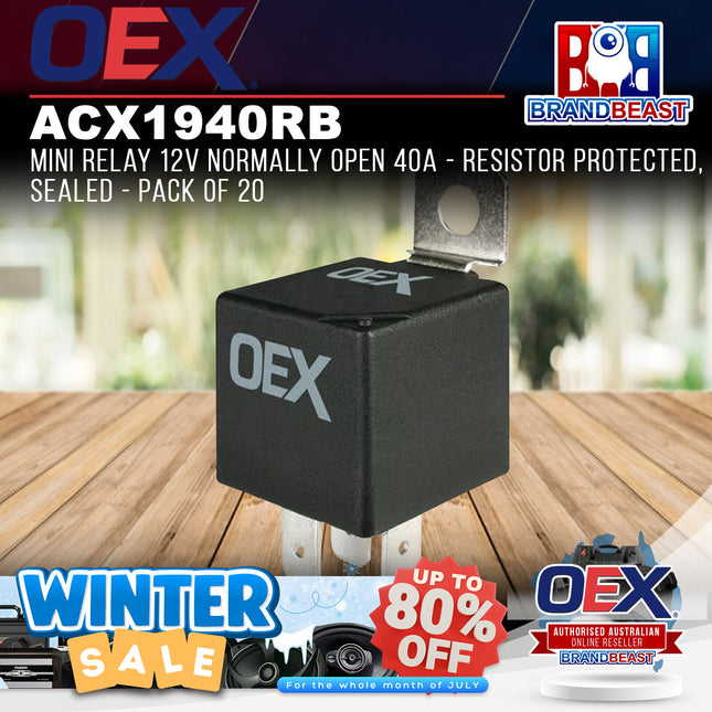 OEX ACX1940RB Mini Relay 12V Normally Open 40A - Resistor Protected, Sealed - Pa