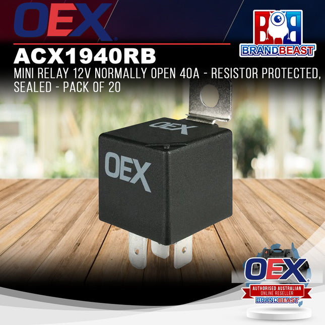 OEX ACX1940RB Mini Relay 12V Normally Open 40A - Resistor Protected, Sealed - Pa