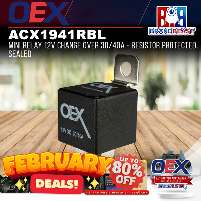 OEX ACX1941RBL Mini Relay 12V Change Over 30/40A - Resistor Protected, Sealed