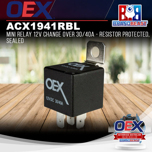 OEX ACX1941RBL Mini Relay 12V Change Over 30/40A - Resistor Protected, Sealed