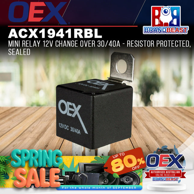 OEX ACX1941RBL Mini Relay 12V Change Over 30/40A - Resistor Protected, Sealed