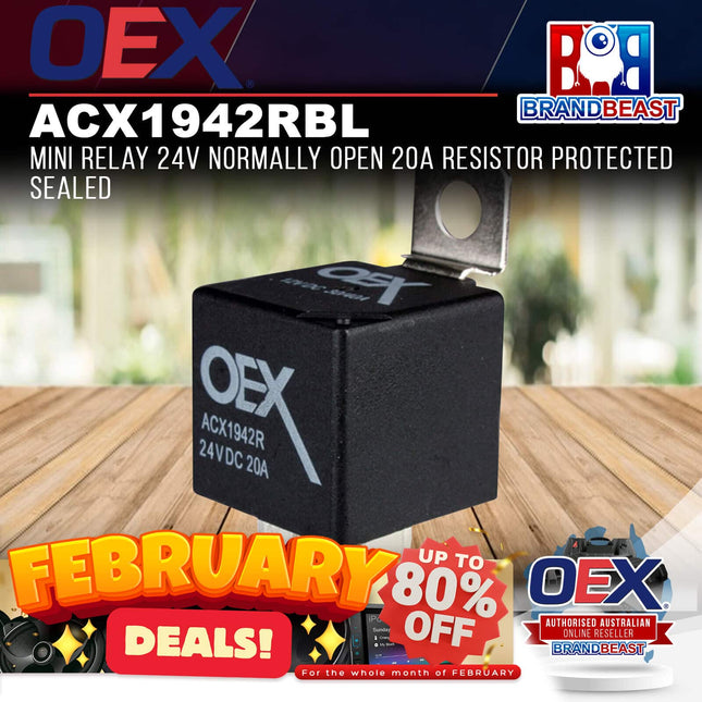 OEX ACX1942RBL Mini Relay 24V Normally Open 20A Resistor Protected Sealed