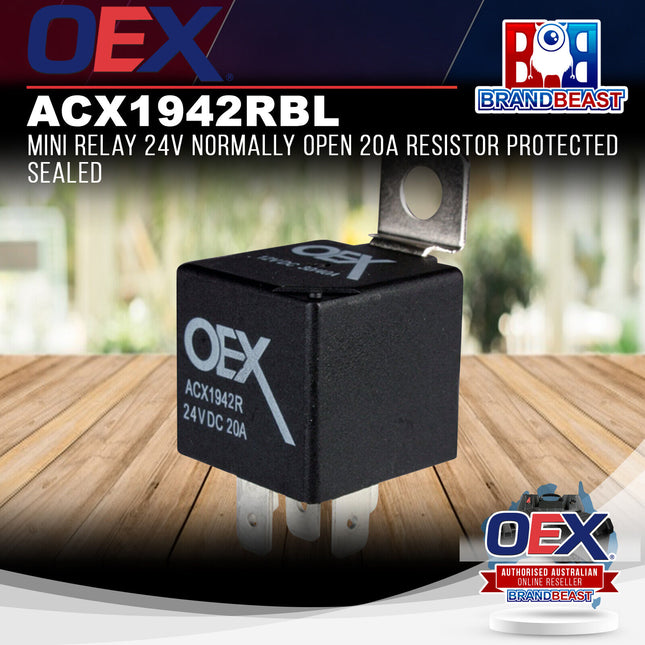 OEX ACX1942RBL Mini Relay 24V Normally Open 20A Resistor Protected Sealed
