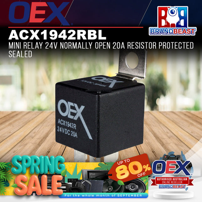 OEX ACX1942RBL Mini Relay 24V Normally Open 20A Resistor Protected Sealed
