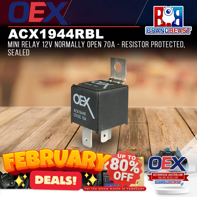 OEX ACX1944RBL Mini Relay 12V Normally Open 70A - Resistor Protected, Sealed