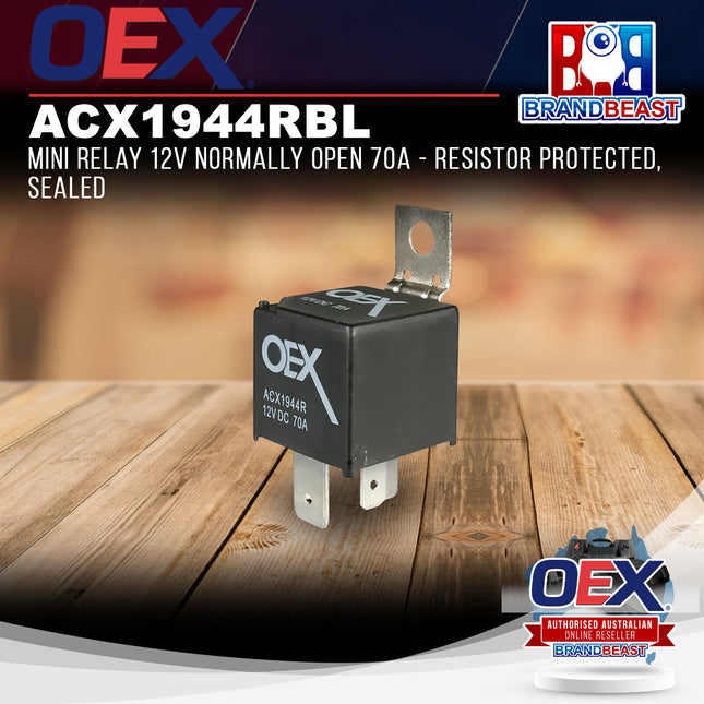 OEX ACX1944RBL Mini Relay 12V Normally Open 70A - Resistor Protected, Sealed