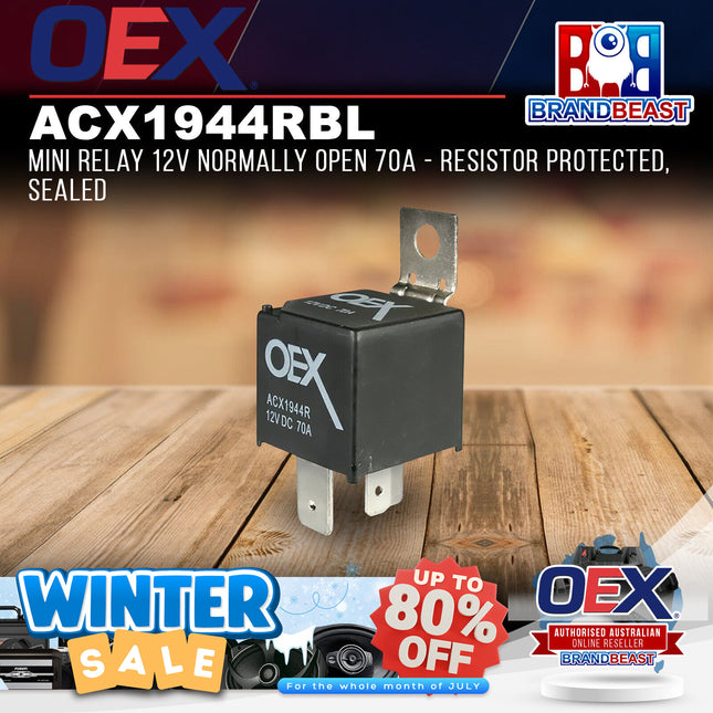 OEX ACX1944RBL Mini Relay 12V Normally Open 70A - Resistor Protected, Sealed