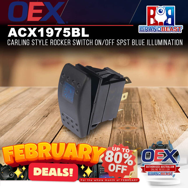 OEX ACX1975BL Carling Style Rocker Switch On/Off SPST Blue Illumination