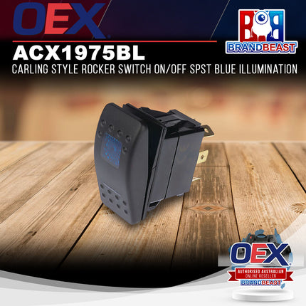 OEX ACX1975BL Carling Style Rocker Switch On/Off SPST Blue Illumination