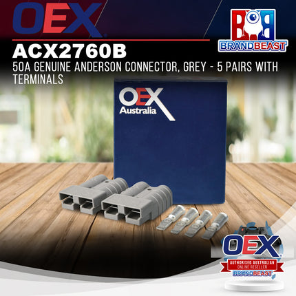 OEX ACX2760B 50A Genuine Anderson Connector Grey - 5 Pairs with Terminals