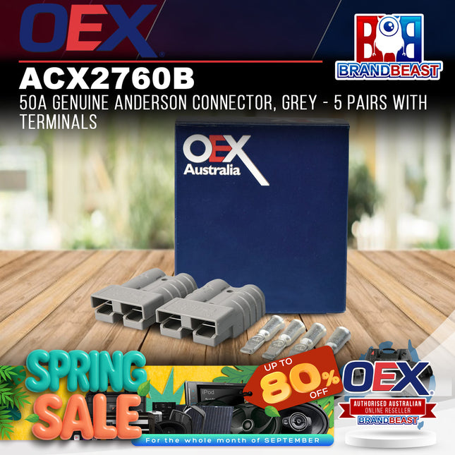 OEX ACX2760B 50A Genuine Anderson Connector Grey - 5 Pairs with Terminals