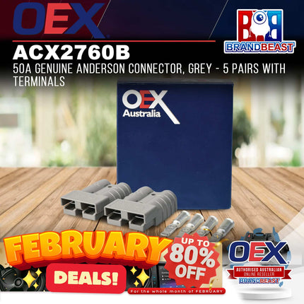 OEX ACX2760B 50A Genuine Anderson Connector Grey - 5 Pairs with Terminals