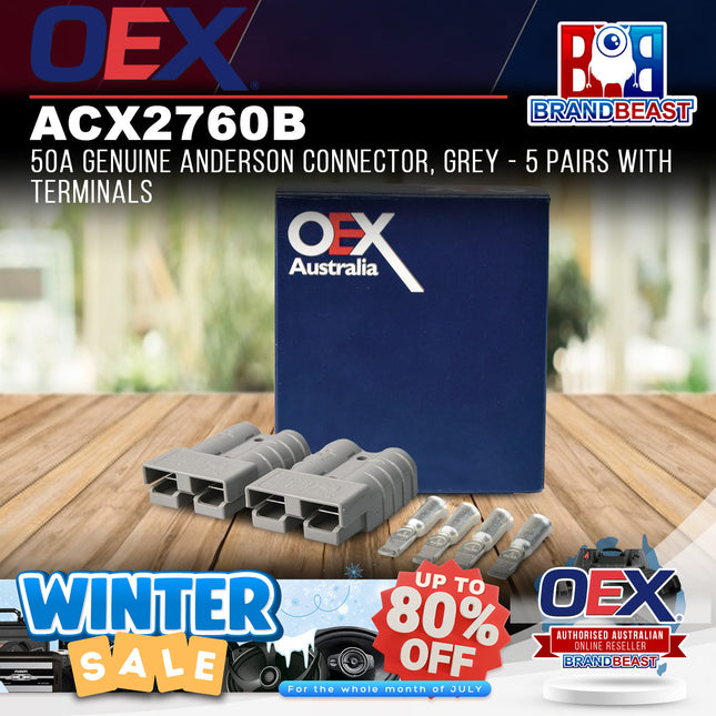 OEX ACX2760B 50A Genuine Anderson Connector Grey - 5 Pairs with Terminals