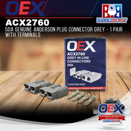 OEX ACX2760 50A Genuine Anderson Plug Connector Grey - 1 Pair with Terminals