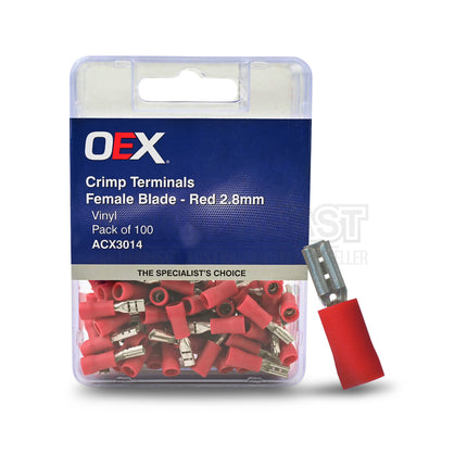 OEX ACX3014  Crimp Terminal Female Blade Red Terminal Entry 2.8 x 0.8mm Vinyl 100 Pce