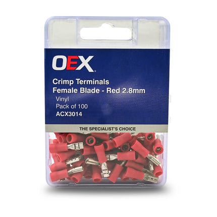 OEX ACX3014  Crimp Terminal Female Blade Red Terminal Entry 2.8 x 0.8mm Vinyl 100 Pce
