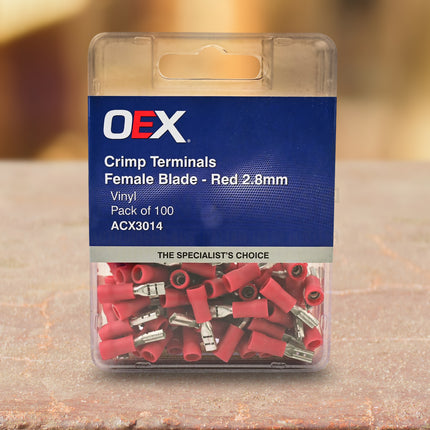OEX ACX3014  Crimp Terminal Female Blade Red Terminal Entry 2.8 x 0.8mm Vinyl 100 Pce