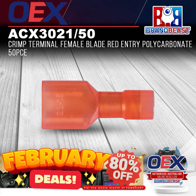 OEX ACX3021/50 Crimp Terminal Female Blade Red Entry Polycarbonate 50Pce