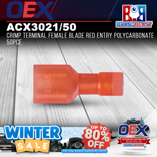 OEX ACX3021/50 Crimp Terminal Female Blade Red Entry Polycarbonate 50Pce