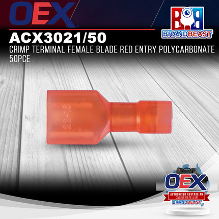 OEX ACX3021/50 Crimp Terminal Female Blade Red Entry Polycarbonate 50Pce
