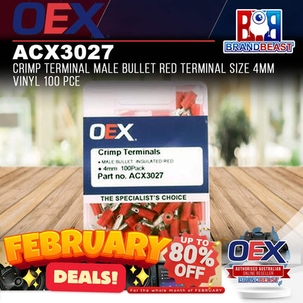 OEX ACX3027 Crimp Terminal Male Bullet Red Terminal Size 4mm Vinyl 100 Pce