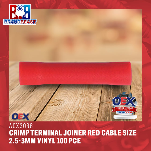 OEX ACX3038 Crimp Terminal Joiner Red Cable Size 2.5-3mm Vinyl 100 Pce
