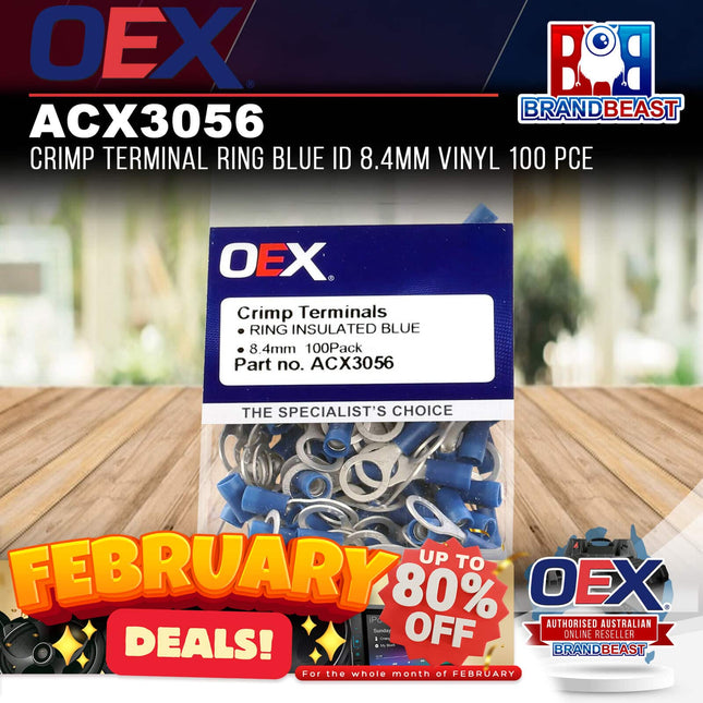 OEX ACX3056 Crimp Terminal Ring Blue ID 8.4mm Vinyl 100 Pce