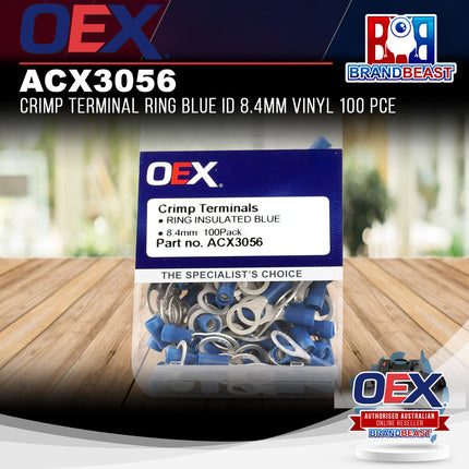 OEX ACX3056 Crimp Terminal Ring Blue ID 8.4mm Vinyl 100 Pce