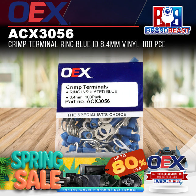 OEX ACX3056 Crimp Terminal Ring Blue ID 8.4mm Vinyl 100 Pce