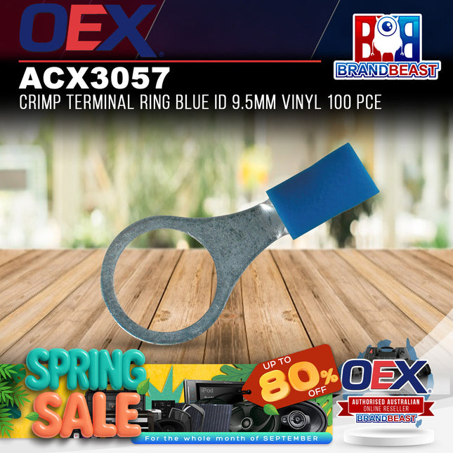 OEX ACX3057 Crimp Terminal Ring Blue ID 9.5mm Vinyl 100 Pce