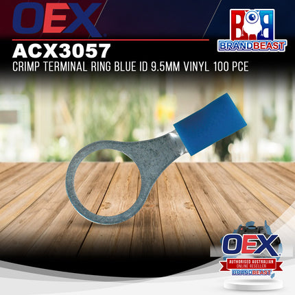 OEX ACX3057 Crimp Terminal Ring Blue ID 9.5mm Vinyl 100 Pce