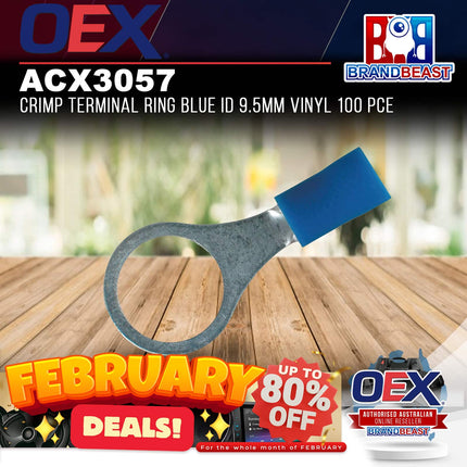 OEX ACX3057 Crimp Terminal Ring Blue ID 9.5mm Vinyl 100 Pce