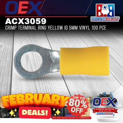 OEX ACX3059 Crimp Terminal Ring Yellow ID 5mm Vinyl 100 Pce