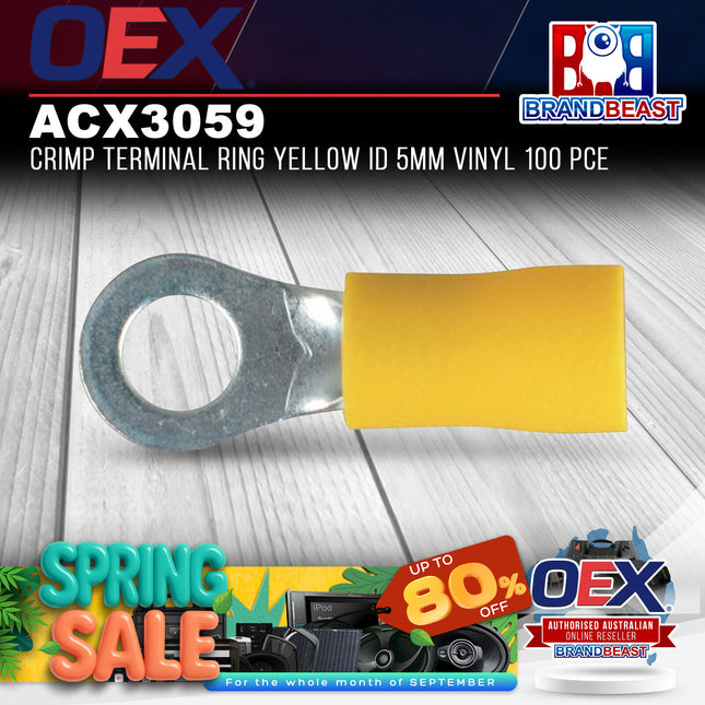 OEX ACX3059 Crimp Terminal Ring Yellow ID 5mm Vinyl 100 Pce