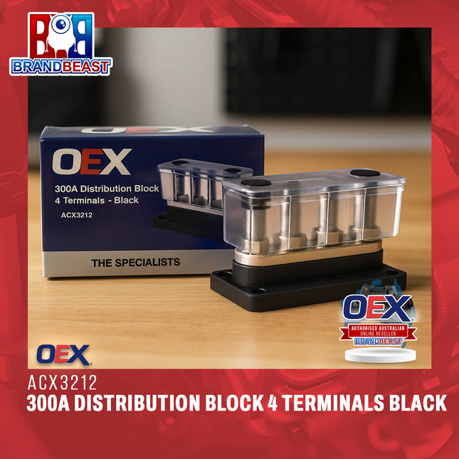 OEX ACX3212 300A Distribution Block 4 Terminals Black