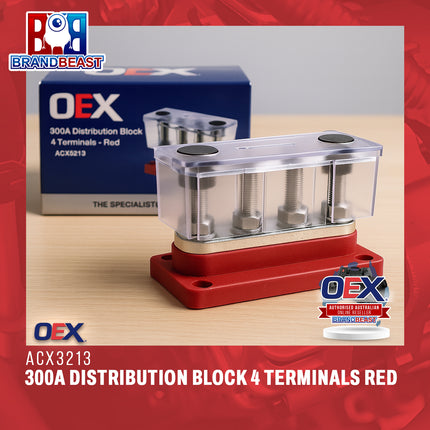OEX ACX3213 300A Distribution Block 4 Terminals Red