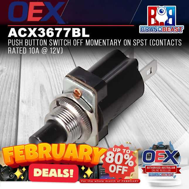 OEX ACX3677BL Push Button Switch Off Momentary On SPST (Contacts Rated 10A @ 12V