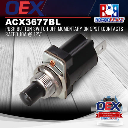 OEX ACX3677BL Push Button Switch Off Momentary On SPST (Contacts Rated 10A @ 12V