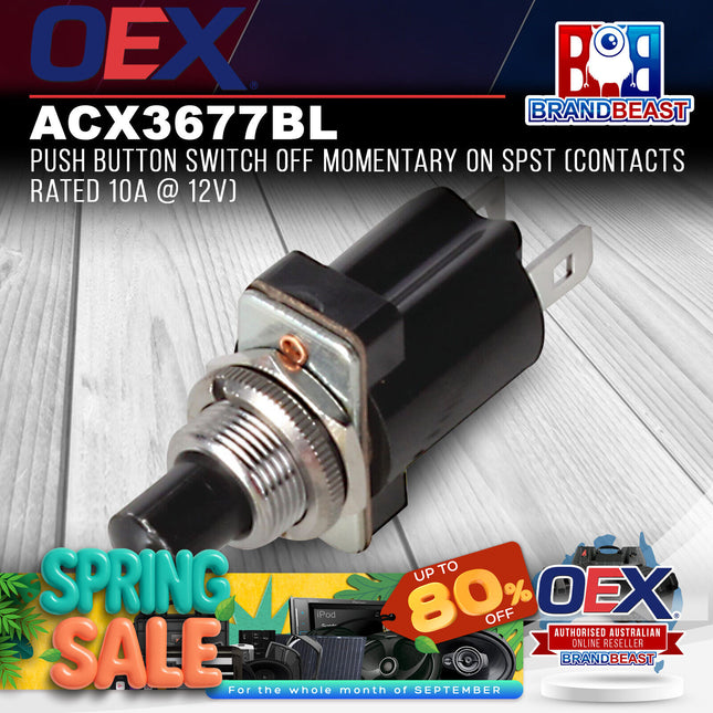 OEX ACX3677BL Push Button Switch Off Momentary On SPST (Contacts Rated 10A @ 12V