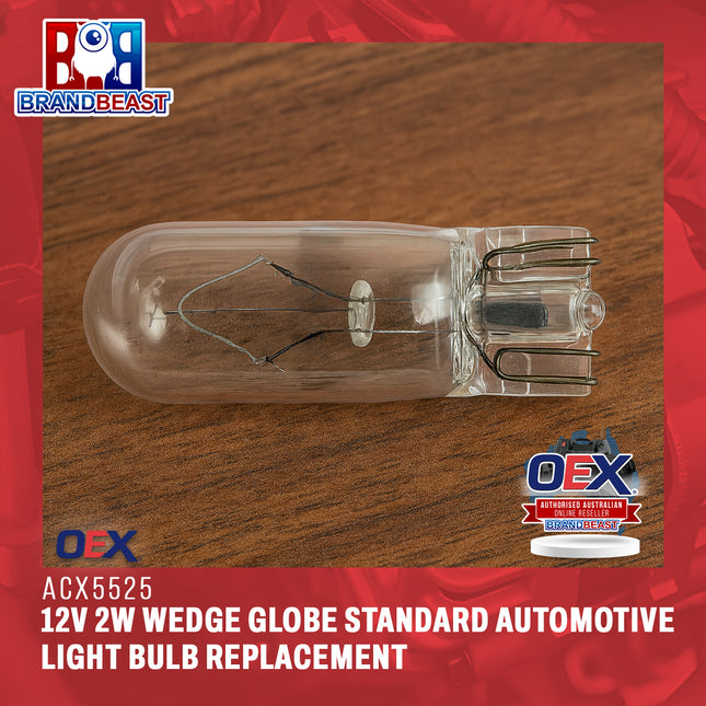 OEX ACX5525 12V 2W Wedge Globe Standard Automotive Light Bulb Replacement
