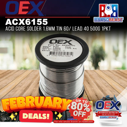 OEX ACX6155 Acid Core Solder 1.6mm Tin 60/ Lead 40 500g 1Pkt