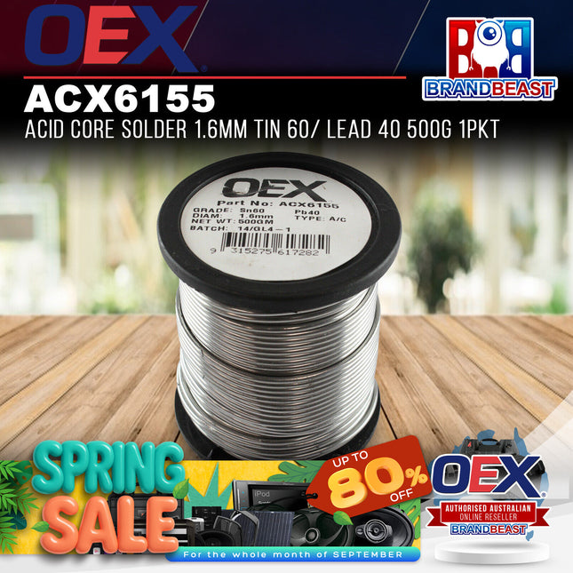 OEX ACX6155 Acid Core Solder 1.6mm Tin 60/ Lead 40 500g 1Pkt