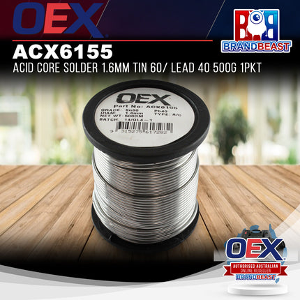 OEX ACX6155 Acid Core Solder 1.6mm Tin 60/ Lead 40 500g 1Pkt