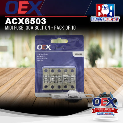 OEX ACX6503 Midi Fuse, 30A Bolt On - Pack of 10